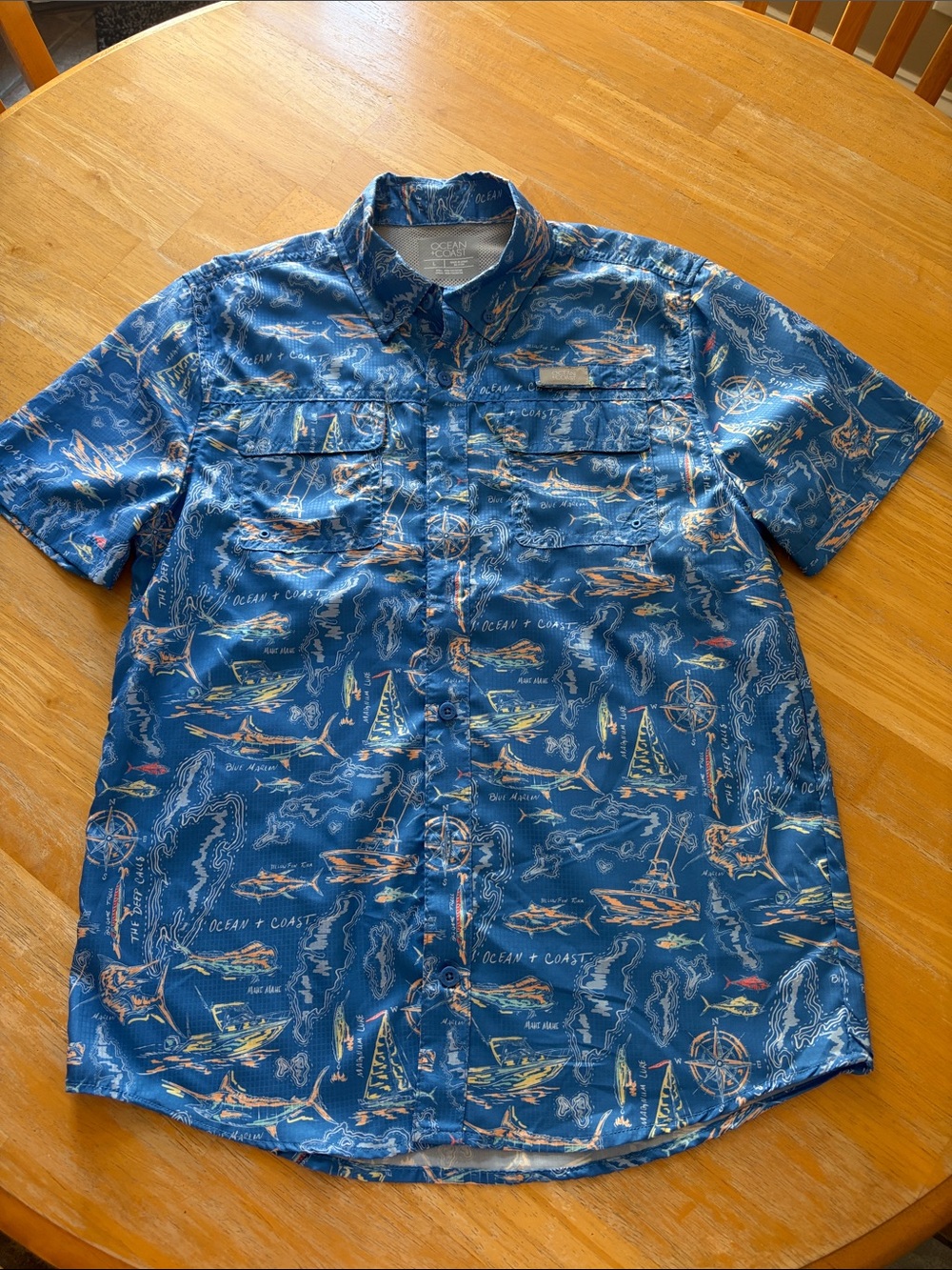 Blue Nautical Print Short-Sleeve Button-Down Shirt - Kids